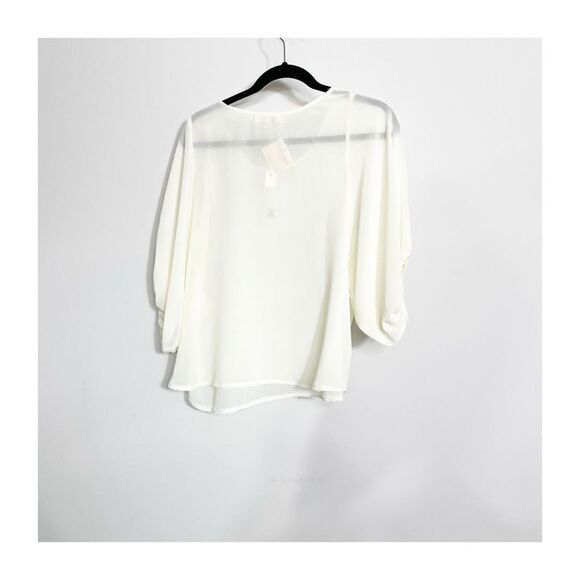 Ya Chiffon Sheer White Gemstone Embellished Top Blouse Ladies Medium New - Picture 4 of 7